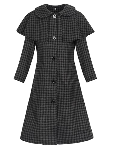 Berich Schwarzes Kinderkostüm für Kinder, Halloween, Welttag des Buches, für Mädchen, Therm-Party, Rollenspiel-Outfit, Mädchen, Cosplay, Mantel, schwarz-grau, kariert, Uniform, Halloween-Outfit, 9–10 Berich Schwarzes Kinderkostüm für Kinder, Halloween, Welttag des Buches, für Mädchen, Therm-Party, Rollenspiel-Outfit, Mädchen, Cosplay, Mantel, schwarz-grau, kariert, Uniform, Halloween-Outfit, 9–10 von Berich