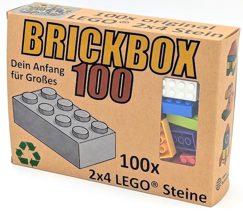 Lego® 2x4 Steine Classic 100 Stück - Einzelne Bausteine im KARTON, Brickbox 100er Set OVP Geschenk Grundbausteine Basic Bricks (#3001) (BUNT) von BerlinBrick