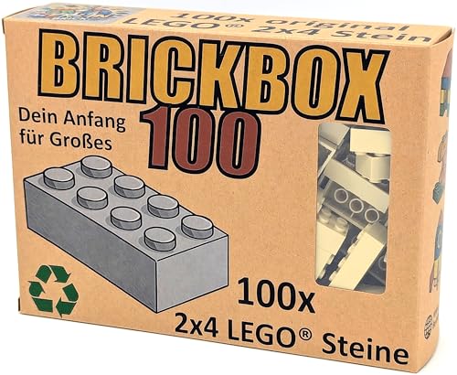 Lego® 2x4 Steine Classic 100 Stück - Einzelne Bausteine im KARTON, Brickbox 100er Set OVP Geschenk Grundbausteine Basic Bricks (#3001) (Beige) von BerlinBrick