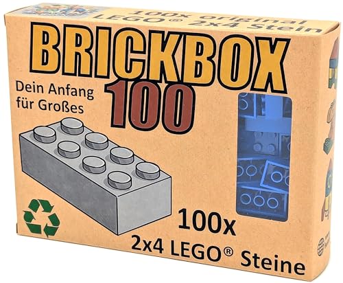 Lego® 2x4 Steine Classic 100 Stück - Einzelne Bausteine im KARTON, Brickbox 100er Set OVP Geschenk Grundbausteine Basic Bricks (#3001) (Blau) von BerlinBrick
