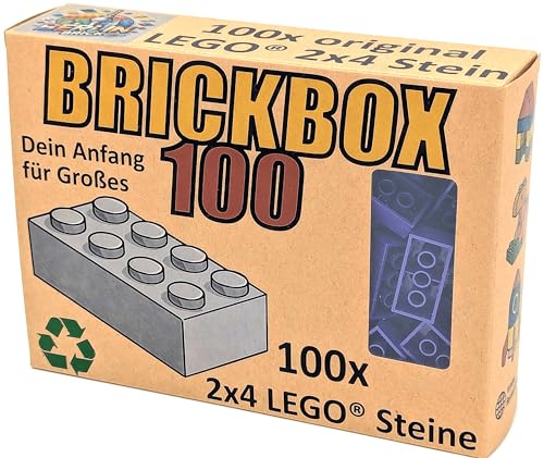 Lego® 2x4 Steine Classic 100 Stück - Einzelne Bausteine im KARTON, Brickbox 100er Set OVP Geschenk Grundbausteine Basic Bricks (#3001) (Dunkel-Lila) von BerlinBrick