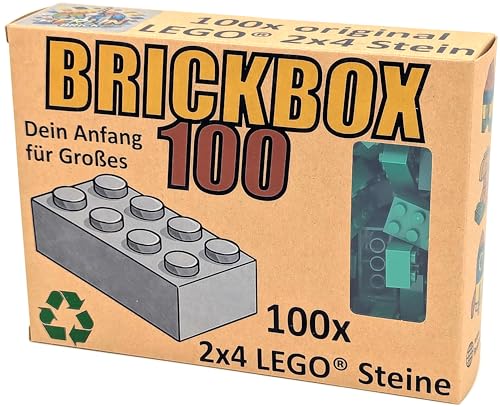 Lego® 2x4 Steine Classic 100 Stück - Einzelne Bausteine im KARTON, Brickbox 100er Set OVP Geschenk Grundbausteine Basic Bricks (#3001) (Grün) von BerlinBrick