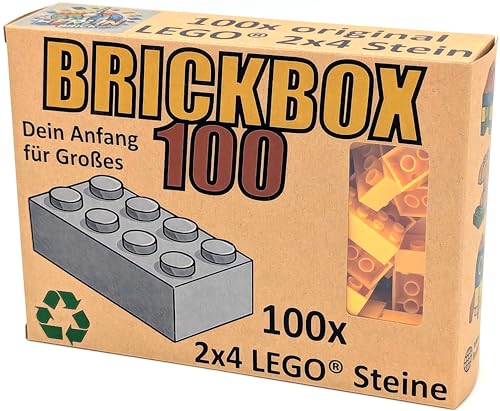 Lego® 2x4 Steine Classic 100 Stück - Einzelne Bausteine im KARTON, Brickbox 100er Set OVP Geschenk Grundbausteine Basic Bricks (#3001) (Hell-Orange) von BerlinBrick