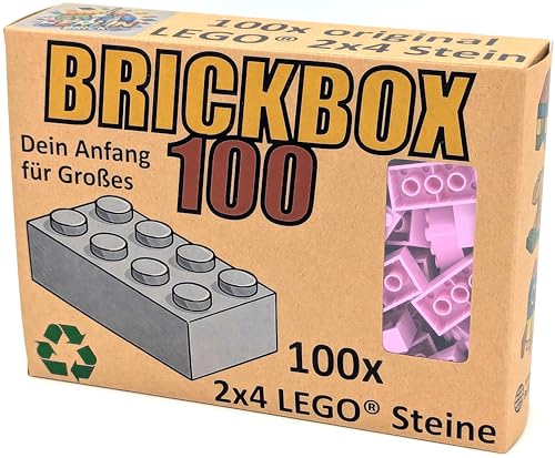 Lego® 2x4 Steine Classic 100 Stück - Einzelne Bausteine im KARTON, Brickbox 100er Set OVP Geschenk Grundbausteine Basic Bricks (#3001) (Hell-Pink) von BerlinBrick