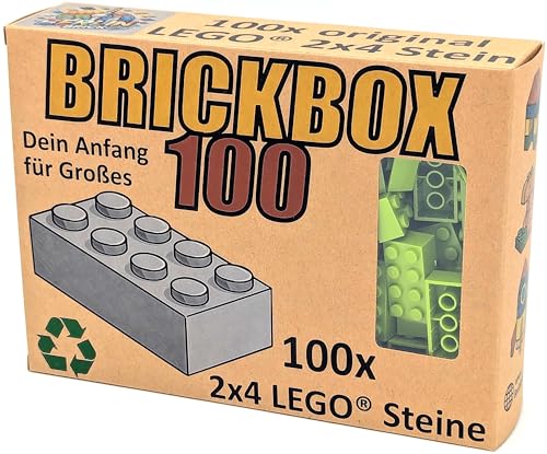 Lego® 2x4 Steine Classic 100 Stück - Einzelne Bausteine im KARTON, Brickbox 100er Set OVP Geschenk Grundbausteine Basic Bricks (#3001) (Lime-Grün) von BerlinBrick