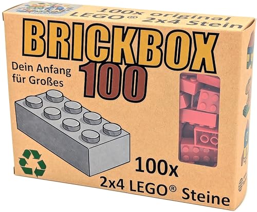 Lego® 2x4 Steine Classic 100 Stück - Einzelne Bausteine im KARTON, Brickbox 100er Set OVP Geschenk Grundbausteine Basic Bricks (#3001) (Rot) von BerlinBrick