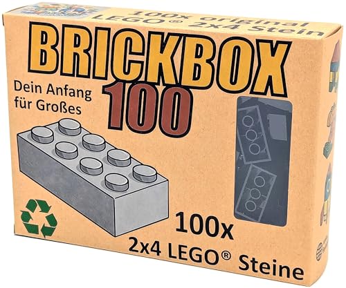 Lego® 2x4 Steine Classic 100 Stück - Einzelne Bausteine im KARTON, Brickbox 100er Set OVP Geschenk Grundbausteine Basic Bricks (#3001) (Schwarz) von BerlinBrick