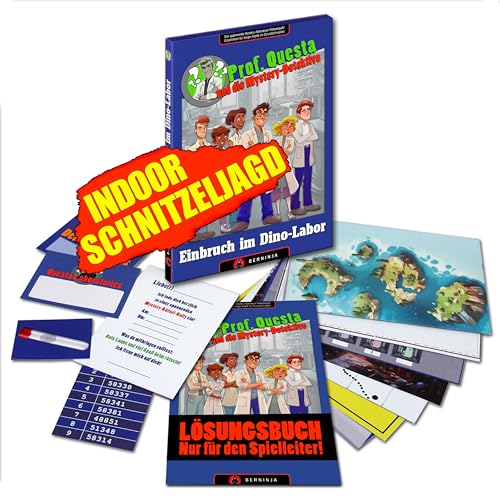 Indoor Schnitzeljagd für Kindergeburtstage Komplettset ab 8 Jahren Kein Ausschneiden nötig Escape-Rätsel Abenteuer Dino-Labor von Berninja