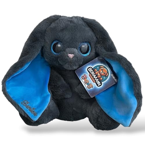 Berramann Kuscheltier Plüsch Hase Banilou 28cm grau mit blauen Augen und Langen Ohren Kuschelweich und elegant (Grau) von Berramann