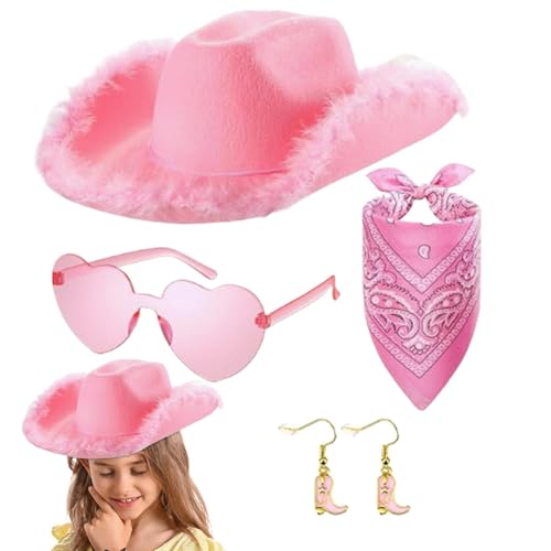 Berriphonia Cowgirl-Hut für Mädchen, Cowboy-Kostüm, Cowgirl-Hut, Brille, Bandana und Ohrringe im Lieferumfang enthalten, Rollenspiel, Cowgirl-Hut mit Plüsch für Fotografie, 4 Stück Berriphonia Cowgirl-Hut für Mädchen, Cowboy-Kostüm, Cowgirl-Hut, Brille, Bandana und Ohrringe im Lieferumfang enthalten, Rollenspiel, Cowgirl-Hut mit Plüsch für Fotografie, 4 Stück von Berriphonia