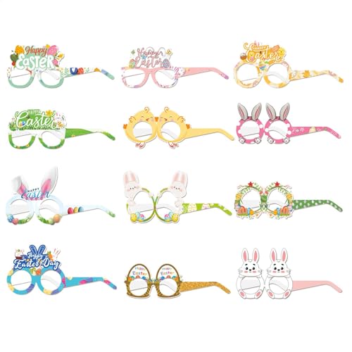 Berriphonia -Party-Brille, Hasen-Brillenrahmen, Fotoautomaten-Requisiten, lustige -Party-Dekorationen, Osterei-Brillen, Happy Easter Papiergläser für Zuhause von Berriphonia