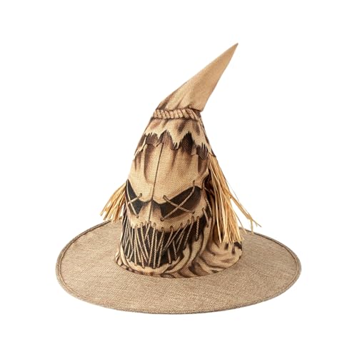 Scarecrow Hexenhut – spitzer Halloweenhut mit rustikalem Strohbesatz, Herbstkostüm, Hexenhut für Erwachsene und Jugendliche, klassisches Thema Scarecrow Hexenhut – spitzer Halloweenhut mit rustikalem Strohbesatz, Herbstkostüm, Hexenhut für Erwachsene und Jugendliche, klassisches Thema von Berriphonia