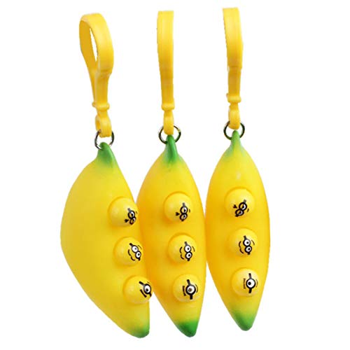 BesDirect 3PCS Banana Keychains Sensorikspielzeug, Stressabbau-Quetschspielzeug, Zappelspielzeugset Einfaches Grübchenspielzeug, Dekompressionsspielzeug für Kinder Erwachsene von BesDirect