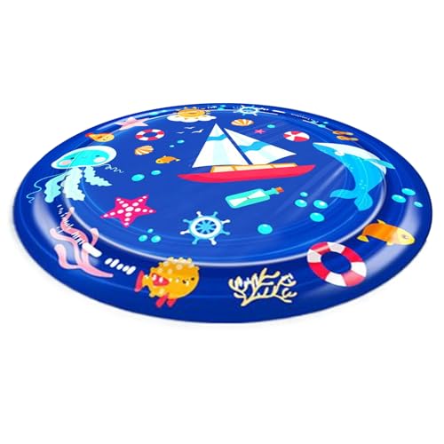 Besreey Hundespielmatte Mit Wassereffekt | Haustier Trinkbrunnen Spielmatte | rutschfeste Hunde Kinder Sprinklerunterlage Für Drinnen Draußen Spielplatz von Besreey