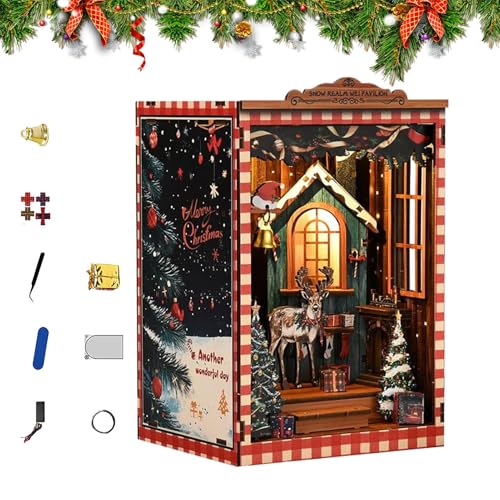 Besreey Miniatur Haus Bausatz,3D Holz Puzzle Gebäude Weihnachtshaus Bastelset | Vintage Bücherstütze Deko für Geburtstag Halloween Anfänger Handwerksbegeisterte Schreibtisch Buchhandlung von Besreey