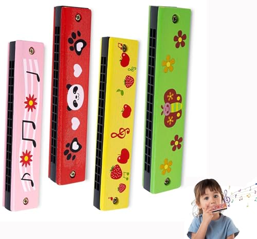 Mundharmonika Kinder,4 Stück Mundharmonikas aus Holz 16-Loch Harmonica Set für Kinder Erwachsene Musikinstrument für Anfänger,Studenten Lerninstrument von Bessy shop