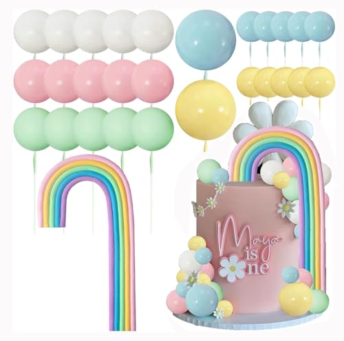 Regenbogen Tortendeko,28pcs Tortendeko Kugeln Bunt,Torten Deko Regenbogen Pastell, Regenbogen Ball Kuchen Toppers Geeignet für Geburtstage,Babypartys,Hochzeiten, Bohème Partys(Durchmesser 2-4 cm) von Bessy shop