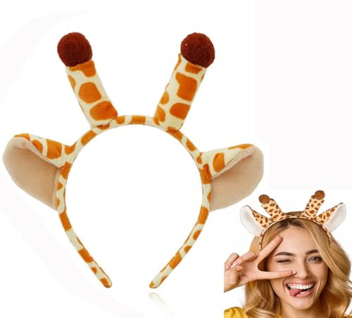 Tier Haarreif mit Ohren,Plüsch Tier Ohren Stirnband Tier Haarreif mit Ohren,Tierohren Kopfbedeckung Cartoon Tierohren Haarschmuck für Kinder Erwachsene Karneval Geburtstag Themenparty(Giraffe) von Bessy shop