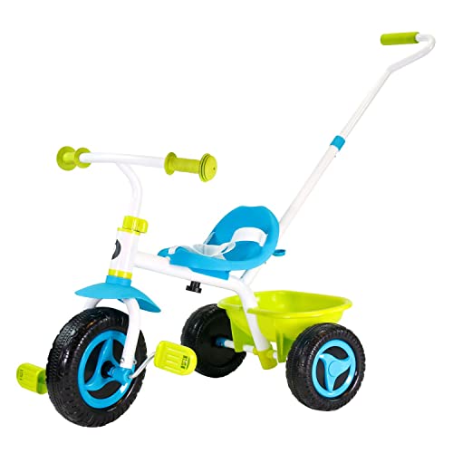 Best Sporting Dreirad 2 in 1 ab 1 Jahr I Robustes Dreirad mit Schubstange I blau - grün I hochwertiges Dreirad ab 1 Jahr mit Sicherheitsgurt I Kinderdreirad inkl. Transportbox von B Best Sporting