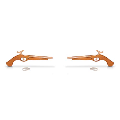 BestSaller 1233 Piraten Pistole aus Holz mit Funktion (schießt Gummis), Natur (2 Stück) von BestSaller