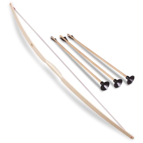 BestSaller 1265 eleganter Kinder-Bogen ca. 90cm aus Eschenholz, Holz Esche, inkl. 3 x 1204 Pfeile 40cm, Natur, 4-teilig (1 Set) von BestSaller