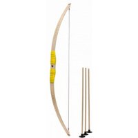 BestSaller 1273 - Kinder-Bogen mit Loch inkl. 3 Pfeilen, Buchenholz, 80cm, Holz-Bogen, Griff mit gelber Kunststoffwickelung von BestSaller
