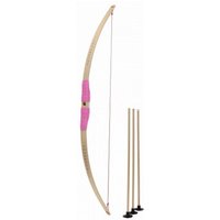 BestSaller 1275 - Kinder-Bogen mit Loch inkl. 3 Pfeilen, Buchenholz, 80cm, Holz-Bogen, Griff mit pinker Kunststoffwickelung von BestSaller