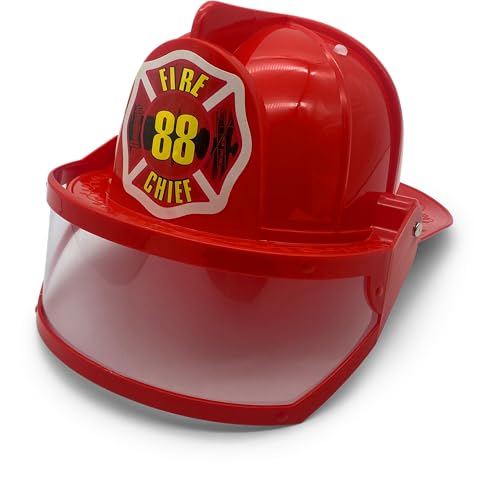 BestSaller 1411 Kinder-Feuerwehr-Helm mit Visier, ROT + Sticker FIRE Chief von BestSaller