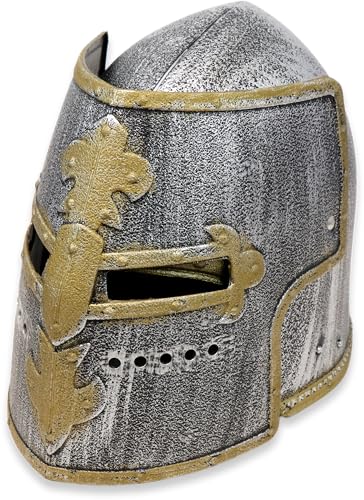 BestSaller 1421 Kinder-Ritterhelm mit klappbarem Visier Bourbonische Lilie, Templer und Ritter aus Kunststoff, Silber/Gold von BestSaller