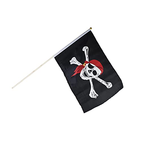 BestSaller 1525 Piraten Fahne / Flagge 46x30cm mit Holzstab, mit Totenkopf, schwarz (1 Stück) von BestSaller