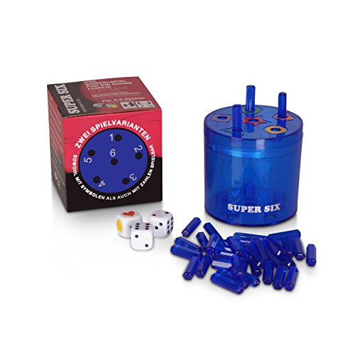BestSaller 3016 SUPER SIX 'Family' Kunststoff, 10xØ10cm, beidseitig bespielbar, auch für Kinder, 36 Stäbchen, 3 Würfel, blau (1 Stück) von BestSaller