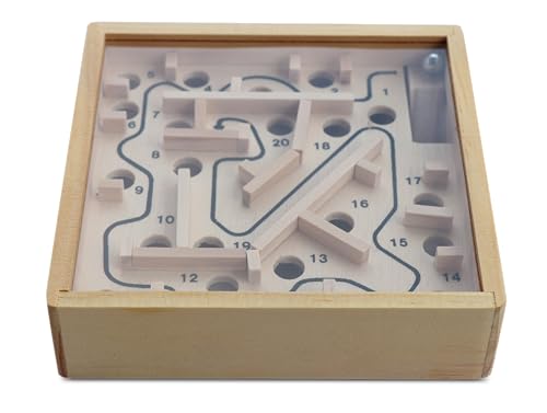 BestSaller 754 Natur Holz Labyrinth Spiel, mit 1 Kugel, Geschicklichkeitsspiel, Balancespiel, ab 3 Jahren, Brettspiel mit Acrylglasscheibe, für die Reise geeignet (1 Stück) von BestSaller