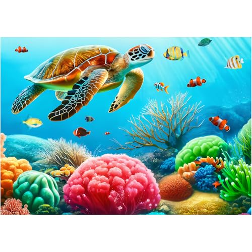 1000 Teile Puzzle für Erwachsene, Bestdon Meeresschildkröte Natur-Ozean-Puzzle, Farbenfrohes Meeresleben, Unterwasserwelt, Anspruchsvolles für Familienaktivitäten – Blaues Meer von Bestdon