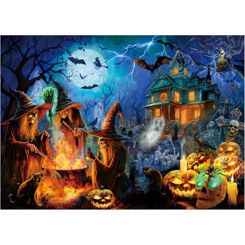 Bestdon 1000 Teile Halloween-Puzzle, Halloween-Hexen-Puzzle für Erwachsene, gruselige Kürbislaternen-Puzzles, Spukhaus-Skelett als Party-Dekoration von Bestdon