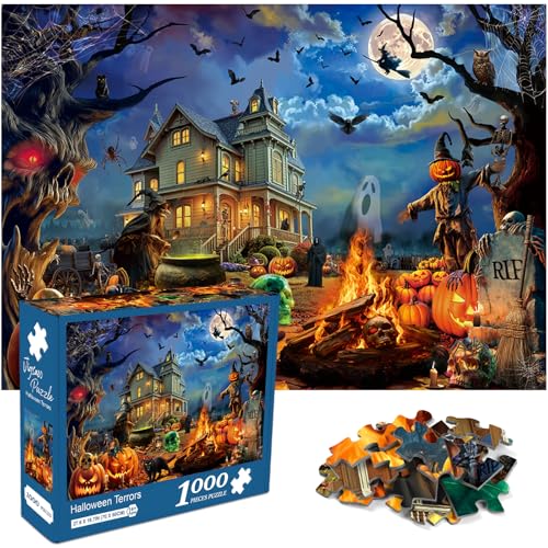 Bestdon Halloween Puzzle 1000 Teile für Erwachsene, Horror-Spukhaus-Puzzle, gruseliges Skelett, Kürbisse, Kürbislaternen, Geist und Hexe als Halloween-Party-Dekoration Bestdon Halloween Puzzle 1000 Teile für Erwachsene, Horror-Spukhaus-Puzzle, gruseliges Skelett, Kürbisse, Kürbislaternen, Geist und Hexe als Halloween-Party-Dekoration von Bestdon