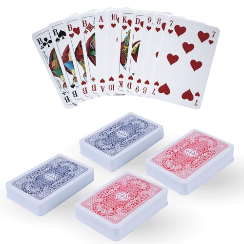 Bestlivings Spielkarten Kartenspiel 4 x 55 Blatt - Profiqualität für Rommé, Bridge,Canasta Poker oder Skat u.v.m. - Französisches Bild (2X Rot - 2X Blau) von Bestlivings
