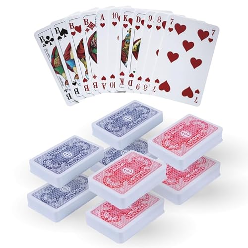 Bestlivings Spielkarten Kartenspiel 8 x 55 Blatt - Profiqualität für Rommé, Bridge,Canasta Poker oder Skat u.v.m. - Französisches Bild (4X Rot - 4X Blau) von Bestlivings