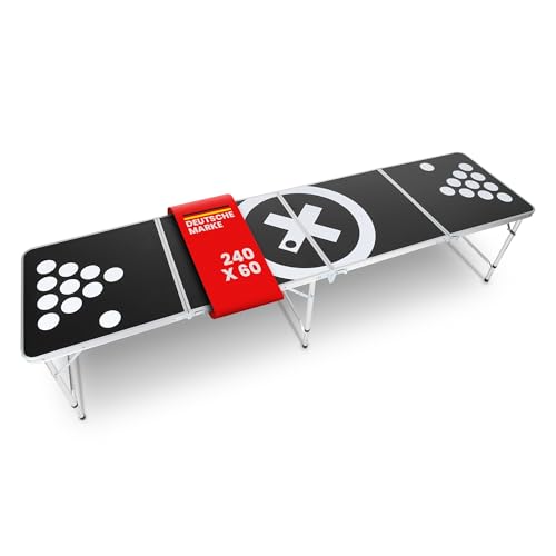 Bestlivings höhenverstellbarer Bierpong Tisch, 240x60x70cm aus Aluminium platzsparender Klapptisch, tragbares Partyspiel für Garten oder Festivals von Bestlivings
