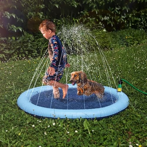 Splash Pool Ø170cm inkl. Schlauch - Sprinkler Wasser-Spielmatte mit Anti-Rutsch Beschichtung - Sprinklerpool für Kinder, Hunde - Planschbecken von Bestlivings