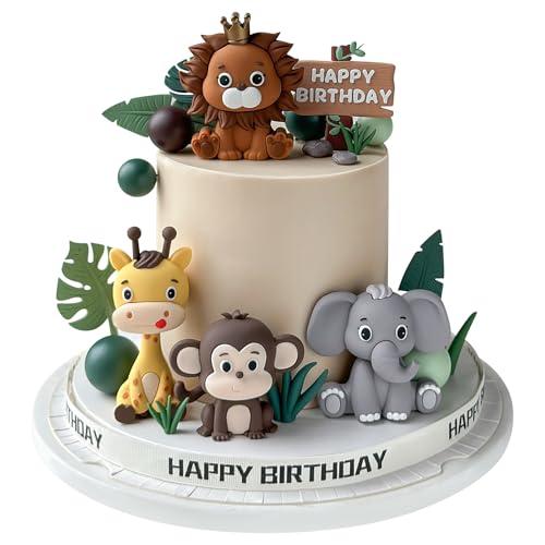 Safari-Tier-Kuchenaufsätze – Dschungel-Wild-Kuchenaufsätze mit Blättern, Kugeln, Kuchendekorationen für Safari-Tiere, Geburtstag, Jungen, Mädchen, Babyparty, Party-Dekorationen, 19 Stück von Besttkeoh