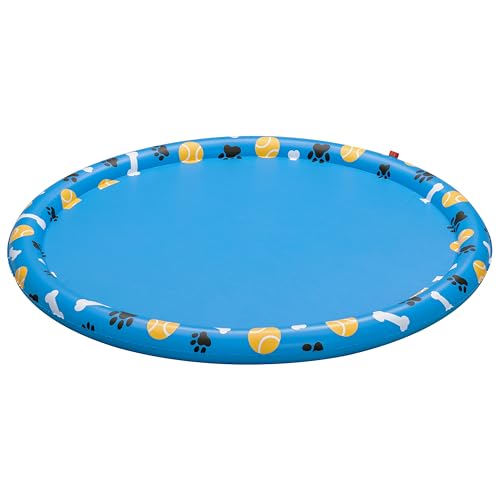 Bestway Wassermatte Pfote für Haustiere, Ø 147 cm, rutschfeste Oberfläche, Wassersprinkler, Gartenschlauchanschluss, Strapazierfähiges PVC, Inklusive Reparaturflicken von Bestway