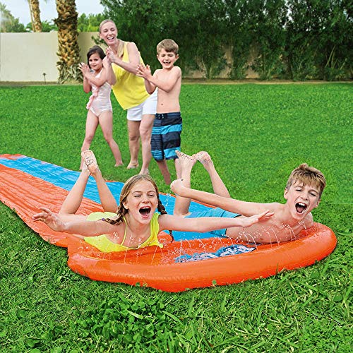 Bestway 52328 BW52328 H20GO Double Water Slip and Slide, 4.88m Inflatable Garden Games with Built-in Sprinklers, Black, 488 x 138 cm von Bestway