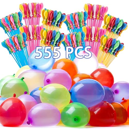 Betensh 555 Wasserbomben Selbstschließend, Wasserballons, Bunt Wasserbombem, 60 Sekunden Schnellfüller, Wasser Bomben mit Wasserhahn Anschluss, Water Balloons für Kinder, Sommer von Betensh
