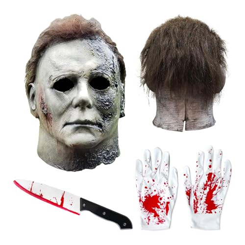 Betensh Michael Myers Maske Horror Maske mit Spielzeug Blutmesser und Handschuhen, Passend zum Halloween Kostüm Herren, Cosplay Requisiten, Kostüm, Halloween, Karneval Betensh Michael Myers Maske Horror Maske mit Spielzeug Blutmesser und Handschuhen, Passend zum Halloween Kostüm Herren, Cosplay Requisiten, Kostüm, Halloween, Karneval von Betensh