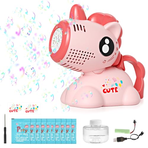 Betensh Seifenblasenmaschine Wiederaufladbare mit Seifenblasen Flüssigkeit, Wasserspielzeug Seifenblasenpistole, Bubble Gun, Luftblasenmaschine für Kindertag Geschenk Sommer Party（Rosa） von Betensh