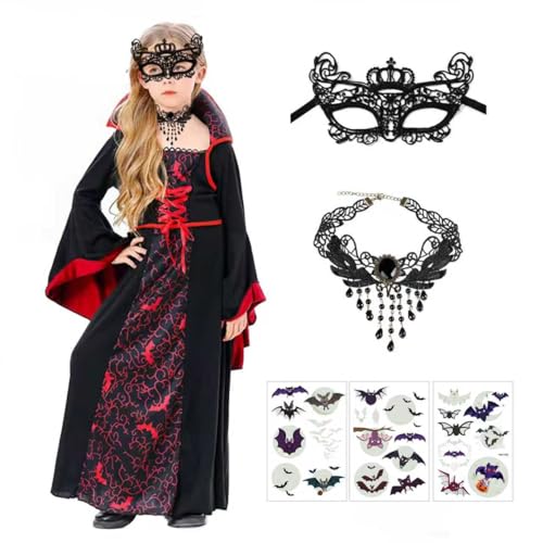 Betensh Vampir Kostüm für Kinder, Halloween Kostüm für Kinder, Vampir Kostüm, Halloween Kostüm für Mädchen, 130CM von Betensh