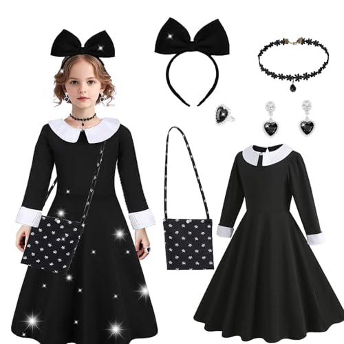 Betensh Wednesday Kostüm Kinder, Mädchen Kostüm Schwarzes Kleid, Faschingskostüme Kinder Mädchen für Cheerleader Halloween Fasching Cosplay 140 Betensh Wednesday Kostüm Kinder, Mädchen Kostüm Schwarzes Kleid, Faschingskostüme Kinder Mädchen für Cheerleader Halloween Fasching Cosplay 140 von Betensh