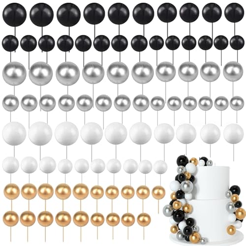 120 Stück Tortendeko Kugeln Cake Topper, Kuchen Dekoration Kugel DIY Mini Ballon Cupcake Einsatz Tortendeko Kugel für Hochzeit Babyparty Geburtstag Torte Dekorieren (Gold/Silber/Weiß/Schwarz) von BetterJonny
