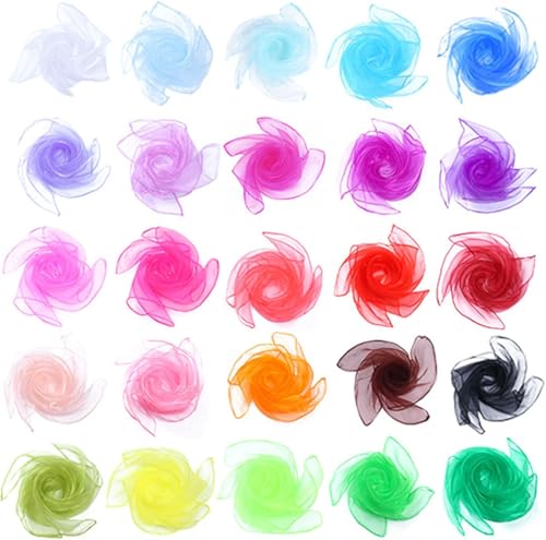 BetterJonny 25 Stück Jongliertücher, Bunt Square Jongliertücher Tanz Tücher Chiffontücher Gymnastiktücher Kindergarten Tücher fürJonglieren Tanzen Kindergarten Kindershow 25 Farben (60 x 60 cm) von BetterJonny