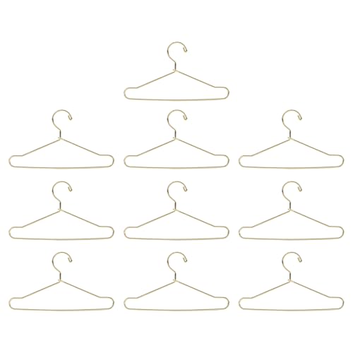 10 Stück Puppenkleiderbügel, 100 mm Edelstahl Mini Niedlicher Puppenoutfithalter für Puppenhauszubehör (Gold) von Beufee